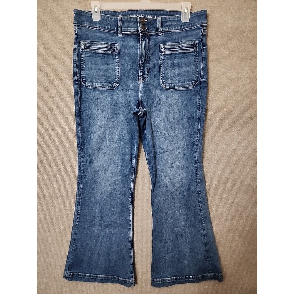 American Eagle Super High Rise Flare Jeans Womens 18 Blue Next Level Stretch